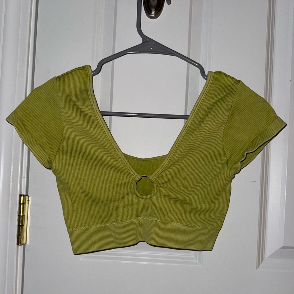 Women’s aerie Super-Cropped Green Cup Sleeve Top